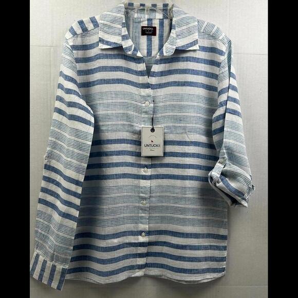 NWT UNTUCKit 100% Linen Vietti Striped Long Sleeve Button Down Shirt Size 4 - Picture 5 of 6